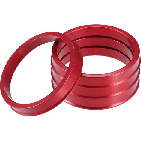 Hub Centring Rings Red Set of 4 Aluminium Color Red, OD 65.1 Mm, ID 57.1 Mm, Thickness 10 mm, Corrects Hub And Wheel Dimensions (1/5)