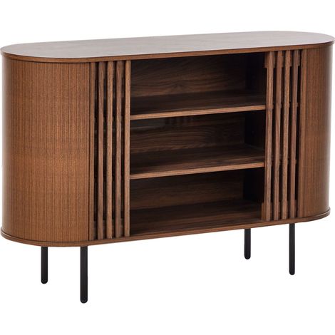Credenza in truciolato marrone scuro con gambe in metallo Taroon