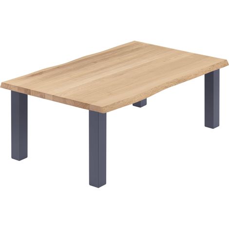 LAMO Manufaktur Esstisch Küchentisch, mit Baumkante 120x80x47cm (AxBxH), Classic, Natur / Anthrazit, LWB-01-A-002-7016Cl