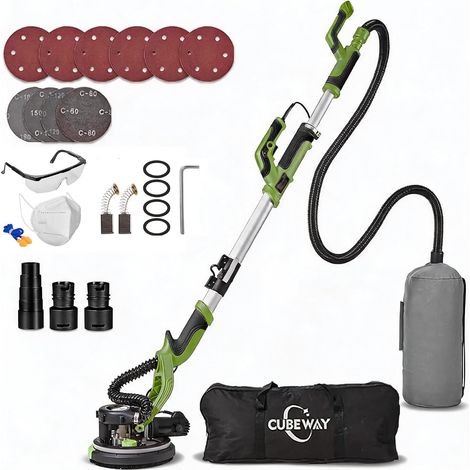 Ponceuse pour cloisons sèches, ponceuse murale 750 W avec système de vide automatique et girafe de ponçage Ø 214 mm avec sac d'aspiration, lumière LED, boîte de vitesses à 7 vitesses, meuleuse de (1/5)