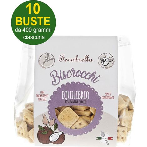 Biscotti Biscrocchi Equilibrio con rosa canina e cocco per cani 10 buste da 400 g ciascuna