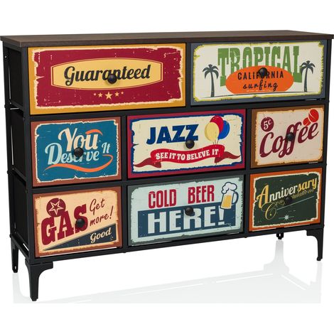 Commode AMERIKO B 102 x 30 x 77 cm 8 tiroirs multicolore hjh LIVING (1/5)