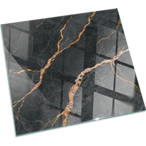 Kaminofen Glasplatte Funkenschutzplatte für Kamin Ofenglas Gehärtetem Kaminglas Funken und Kratzfest Eleganter Marmor mit Adern Quadratisch 60x60 cm