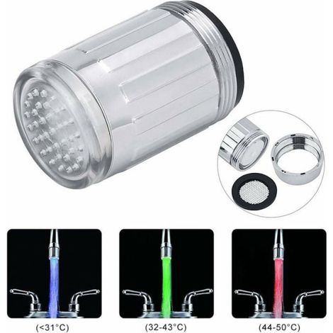 Pomme De Douche LED - Indicateur De Température Par Couleur - Filtre À Eau Intégré - Adaptateur Filetage Interne - Pour Évier Cuisine Et Salle De Bain - 1 Pièce (1/4)