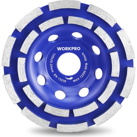 WORKPRO Meule Diamant Béton 125 mm Double Rangée 20 Segments, Épaisseur 5,5 mm, Disque de Meulage Enlèvement Rapide Béton Pierre Granit, Faible Vibration, Compatible Meuleuse Angle