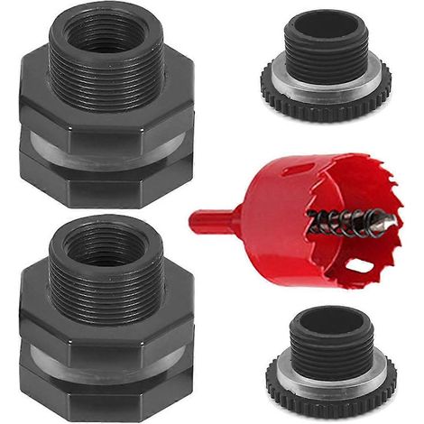 Kit de 2 raccords pour récupérateur d'eau de pluie avec bouchons et scie cloche, kit de raccords PVC 1 pouce (1/5)