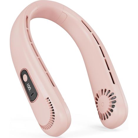Ventilateur de Cou Portable, Ventilateur USB Rechargeable 5000mAh, 3 Vitesses Ventilateur Cou USB avec Affichage LED, Petit Ventilo Puissant 360°, pour Bureau Sport Voyage Camping, Rose (1/5)