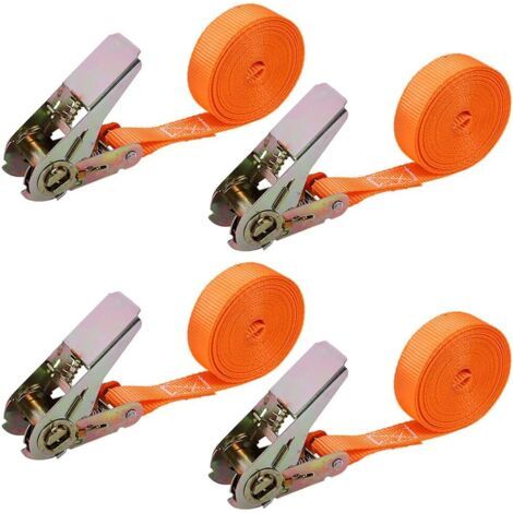 4pcs Sangles de Tension avec cliquet, 2,5 cm x 2 m Sangles à cliquet, Sangles d'arrimage pour sécuriser des Charges pour Voitures, Diables, Motos, Bagages, Camping, Charges Fixes (1/5)