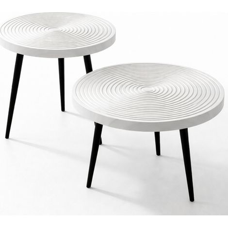 Set 2 Tavolini da Caffè Tondi Bianco Design Industrial Tavoli Soggiorno Rotondi