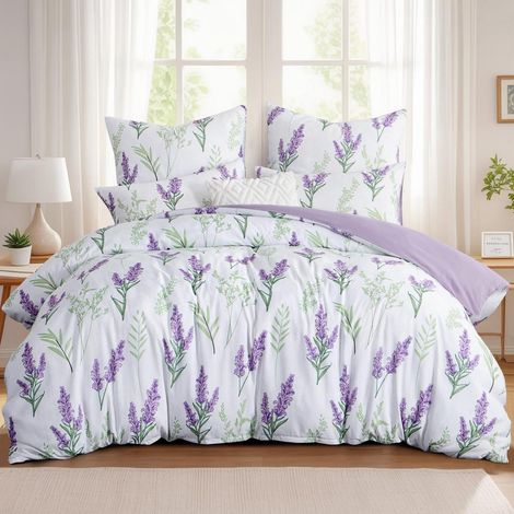 Bettwäsche-Set 220x240 cm 3-teilig mit Lavendel-Muster, Mikrofaser, ÖKO-TEX, Reißverschluss