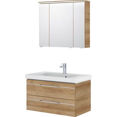 Waschplatzset mit LED Beleuchtung, in Riviera Eiche quer Nb. BUDVA-66, B/H/T ca. 92,5/200/49 cm (1/5)
