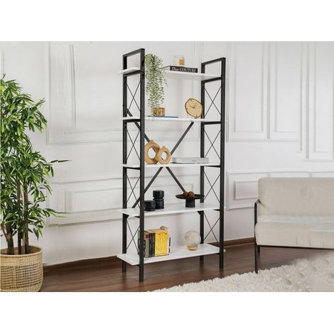 Dmora - Libreria Martone, Scaffale da ufficio, Mobile portalibri, Biblioteca, 90x34 h180 cm, Bianco e Nero (1/5)