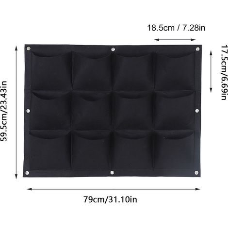 Sac de Culture Vertical Hanging pour Plantes  12 poches  Felt dégradable  79x59.5cm  Noir (1/5)