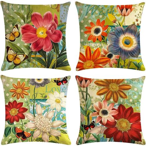 Housse de coussin décorative douce à motif floral peint à la main, 45 x 45 cm (18 x 18 pouces), lot de 4 (1/2)