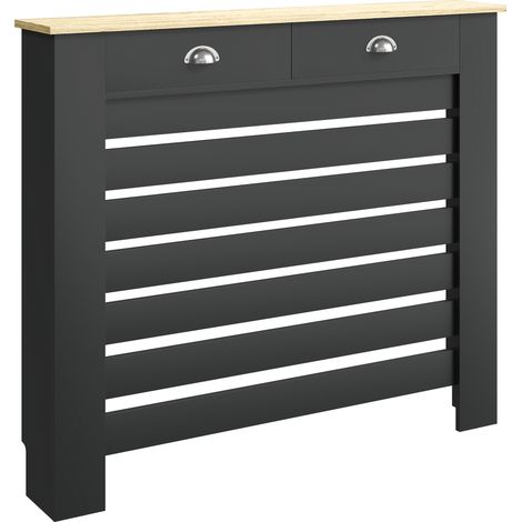 HOMCOM Radiator Cover with Drawer, Horizontal Slat, 111cm, Black