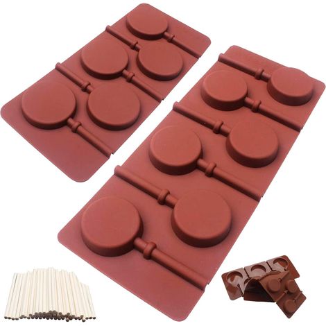 Silikon-Lutscherform mit 6 Mulden, wiederverwendbare Silikon-Lutscherform, Bonbonform mit Papierstab, DIY-Bonbonform, Silikon-Schokoladenform für Gelee-Lutscher
