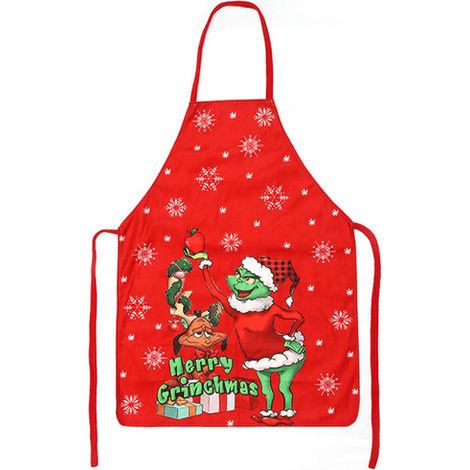 1 Tablier Grinch de Noël B, bavoir adulte lavable avec motif Père Noël pour cuisine, décoration, restaurant, peinture et bricolage (1/5)