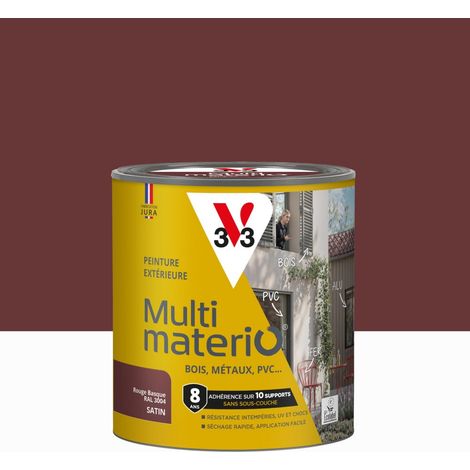 Vernice per esterni per legno, ferro e plastica, finitura satinata rosso basco V33, 0,5 l V33