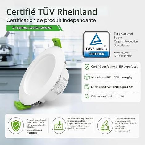 GY Spot LED Encastrable Dimmable, Spots de Plafond Encastré Φ80-95mm Blanc Chaud Blanc Neutre Blanc Froid, IP44 pour Salle de Bain Cuisine (1/4)
