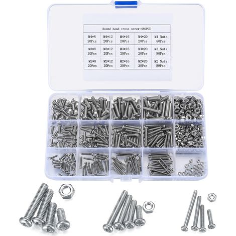 Kit Écrous Et Boulons - Acier Inoxydable - M2 M3 M4 - 8 mm À 20 mm - Pour Meubles Machines Appareils - 480 Pièces (1/5)