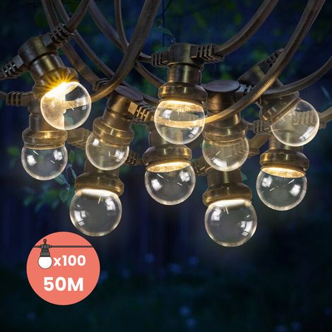 Guirlande Guinguette 50M Transparent IP65 - Guirlande Lumineuse Extérieur 100 Bulbes Dimmables - Guirlande Exterieure Etanche pour Décoration de Jardin. Maison et Façade