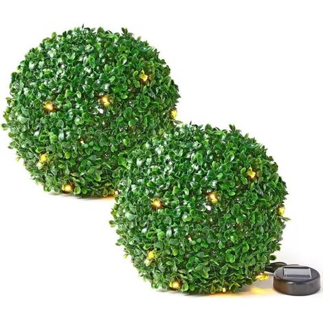 2Pack Solar Powered Topiary Balls, 28cm Artificial Hanging Sphere with 20 LED Lights, Waterproof Outdoor Garden Ornament for Festival & Home Decor (1/5)