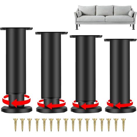 4 Pièces Pieds de Meubles Réglables, 12cm Pied Cuisine Réglables, Hauteur Réglable est de 0 à 60 mm, Métal Acier Inoxydable Canapé Jambe Table Pieds avec Base, Pieds d'armoire avec des Vis (1/5)