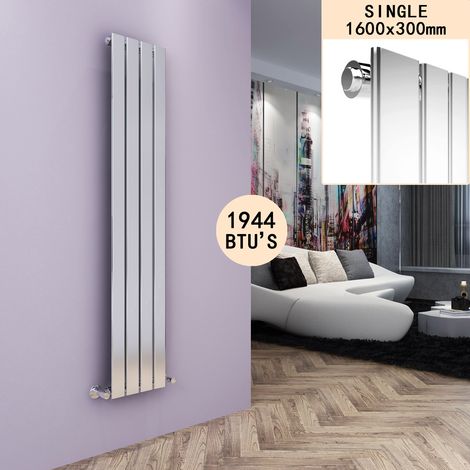 ELEGANT 1600 x 300 mm Chrome High Quality Designer Vertical Column Radiator Single Flat Panel Radiator + Anthracite Thermostatic Radiator Valves (1/5)