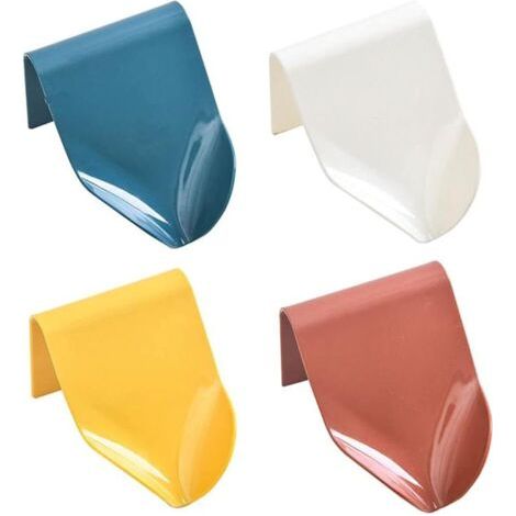 Lot de 4 porte-savons muraux sans perçage avec drainage, porte-savon éponge pour douche, salle de bain, cuisine (blanc et bleu, rouge et jaune) (1/5)