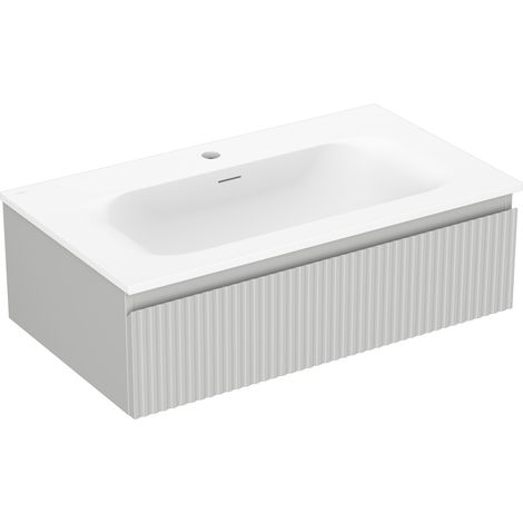 Mexen Rivel Badezimmerschrank 80 cm mit Waschbecken Vela, 1 Schublade, gerillt, grau matt/weiß matt - 91A20-08023-1-BF62-W23M01 (1/5)