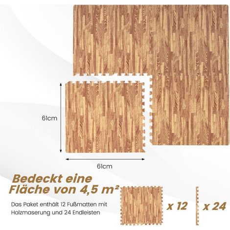 12 stuck schutzmatte aus eva mit holzmasserung puzzlematte fur bodenschutz 61 x 61 cm natur