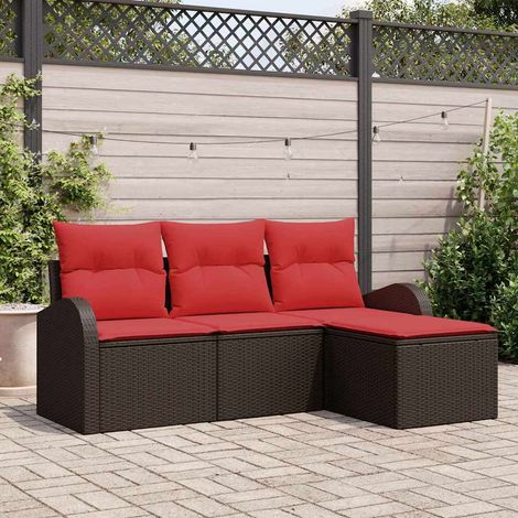 vidaXL Ensemble de Canapés 4 pcs Marron et rouge polyrotin (1/5)