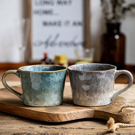 Lot de 2 tasses à café rétro de 350 ml avec cuillère, adaptées pour le café, le latte, le thé, le lave-vaisselle et le micro-ondes (1/5)