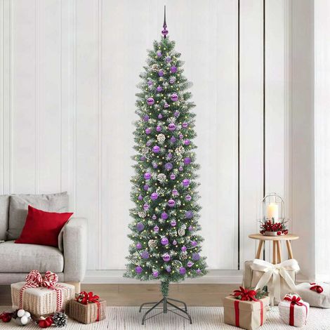 Künstlicher schlanker Weihnachtsbaum Grün und Weiß 240 cm (1/5)