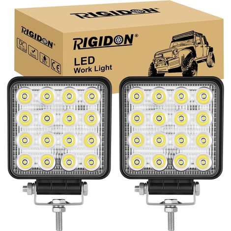 2 Pcs 10 cm Carré phare de travail led, 4 pouces 48W 12V 24V lampe de travail led, projecteurs lumière feux de travail pour offroad Voiture camions SUV 4x4 tracteur, feu antibrouillard (1/5)