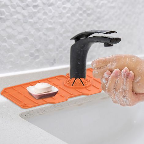1 tapis de robinet en silicone anti-éclaboussures pour cuisine et salle de bain, tapis de vidange, gris (1/5)
