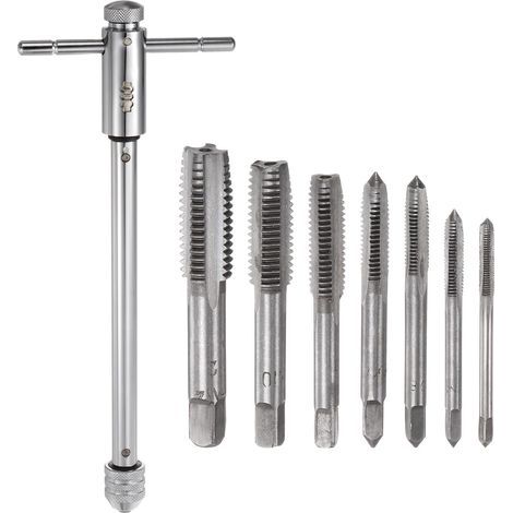 T-poignée clef de robinet à ratchet + ensemble de robinets métriques. 7pcs M3 M4 M5 M6 M8 M10 M12 robinets à filet et M5-M12 réglable 10 '' long clé à ratchet outils de robinetage à main (1/5)