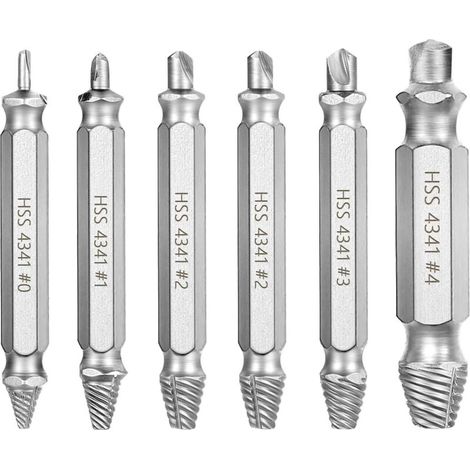 (Argent) Kit d'extracteur de vis 6 pièces, extracteur de goujons, extracteurs de vis endommagés pour retirer facilement les goujons et boulons endommagés (1/5)