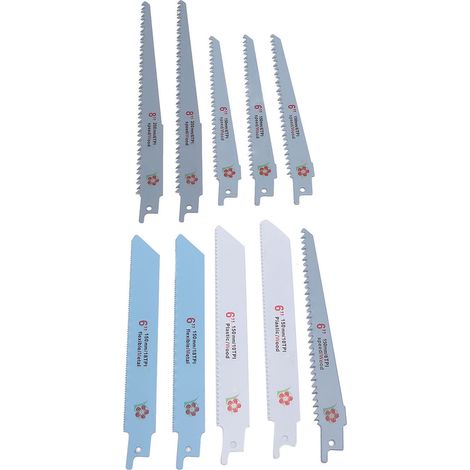 10Pcs Reciprocating Saw Blades Set Metal Coarse Cutting Fine Tooth Lengthening for Woodworking Pruning 6/18/10TPI