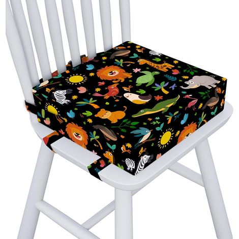 Coussin rehausseur pour table de salle à manger avec 3 sangles réglables - Imperméable - Épais - Amovible - Lavable - Soutien solide - Coussin de chaise rehausseur portable noir (1/5)