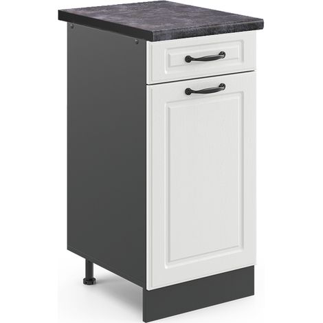Mueble bajo de cocina R-Line, Blanco casa de campo, 40 cm , ET Antracita, Vicco