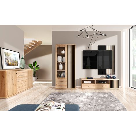 Wohnwand 4-teilig inkl. Sideboard Eiche mit schwarz CALLAO-161 (1/5)