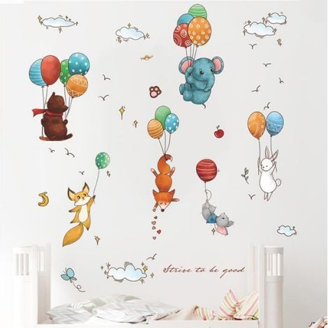 Sticker Mural Enfant - Animaux Raton Laveur Renard Éléphant Souris Lapin Nuage - Décoration Chambre Bébé - 1 Pièce 30 x 90 cm (1/4)
