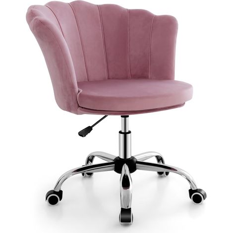 Costway – Fauteuil de bureau en velours rose – Hauteur réglable 74-82 cm – Dossier ergonomique en forme de coquillage – 5 roues pivotantes universelles (1/5)