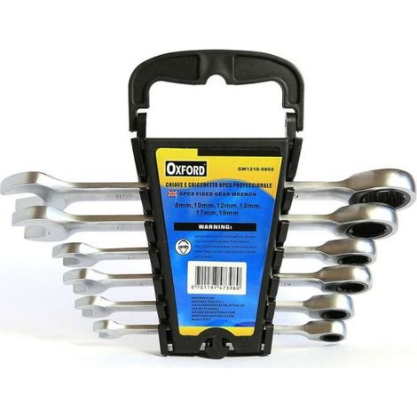 CHIAVE COMBINATA A CRICHETTO 6 PEZZI 8/10/12/13/17/19 mm CHROMO VANADIUM