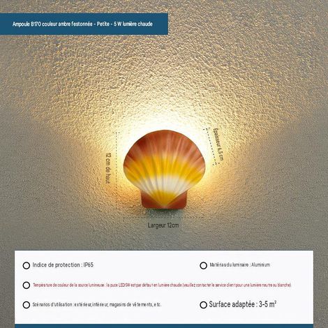 Applique murale coquillage LED 5W 120mm Couleur Ambre Lumière blanche neutre IP65 85-265V (1/5)