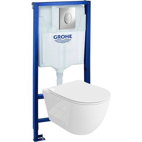 GROHE Bâti-support Skate Air + Lavita WC Sinto Grande suspendu blanc sans bord + panneau de commande Delta 25 chrome  Kit complet WC