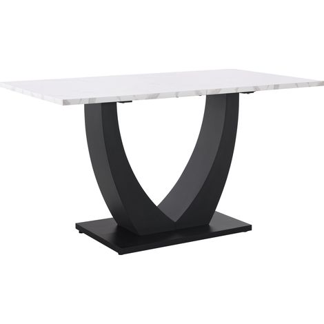 Rechteckiger Esstisch 140 x 75 cm aus MDF und Metall in Marmoroptik, Weiß und Schwarz (1/5)
