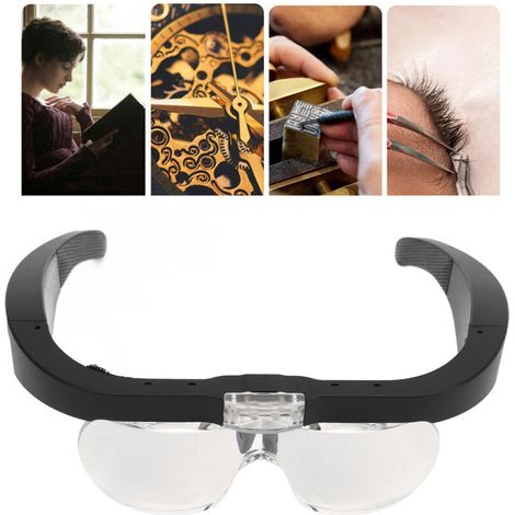 Bandeau Loupe réglable LED Lumière blanche 4 lentilles interchangeables Loupe de montage de tête pour réparation de montres Artisanat,DUBUNS (1/5)