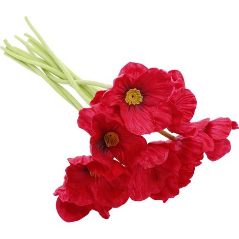 9PCS artificial flower Craft pu coquelicots somnus décoration de bureau de chambre à coucher familiale (rouge) (1/5)